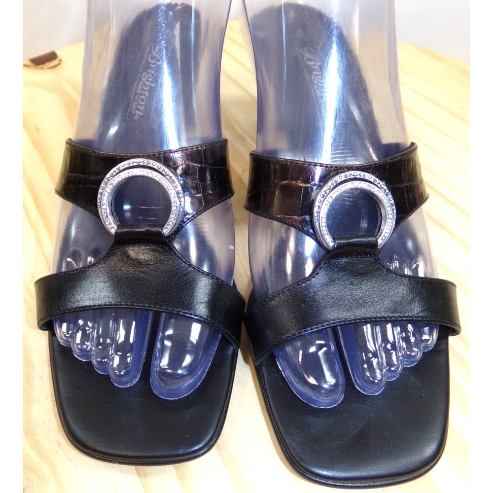 Brighton Tahlia Heel Sandals Womens Black Size7 M Open Toe Slip‎ On